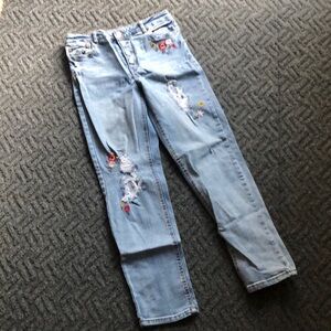 Cat & Jack Light Blue Girls Jeans with Colorful Embroidery